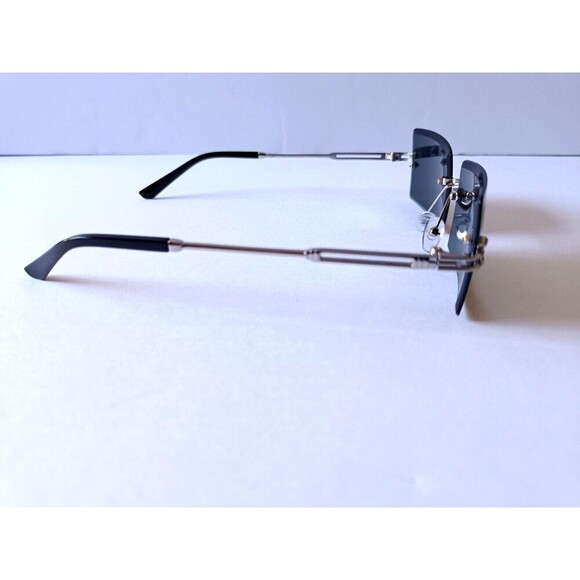 Rimless Rectangular Sunglasses Dark Blue Unisex Metal Frame - Picture 3 of 7